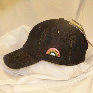 Dark Blue/Black Denim Rainbow Pride Ball Cap with Metal Clasp Adjustable Band